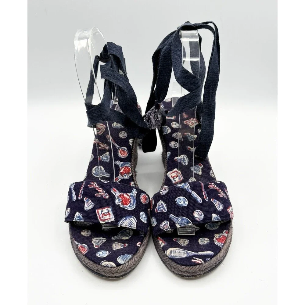 Chanel Badminton/Tennis Theme Navy Blue Espadrille Wedge Sandals Vintage EU 35